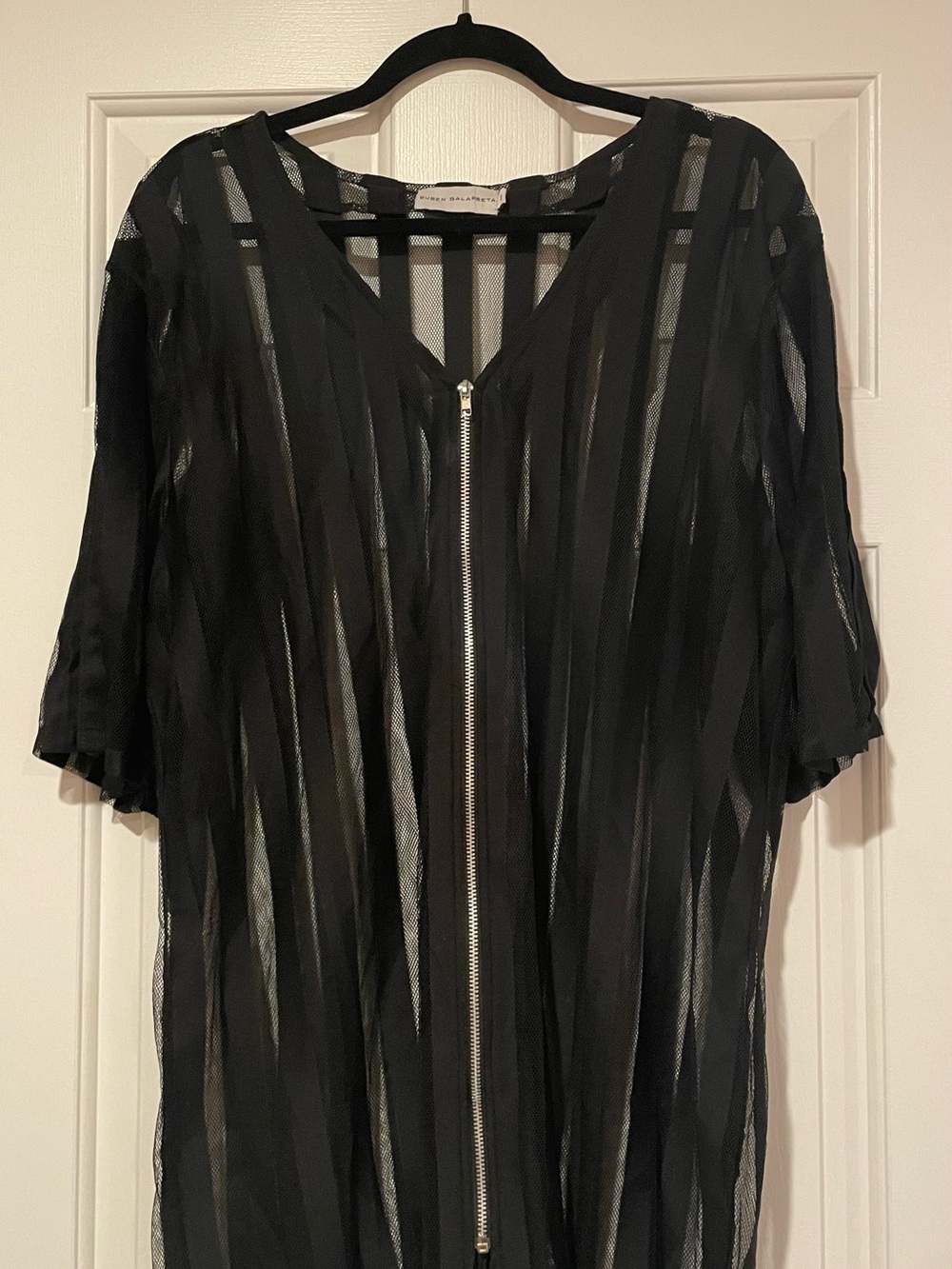Women’s Black Short Sleeve Zip-Front Sheer Shirt